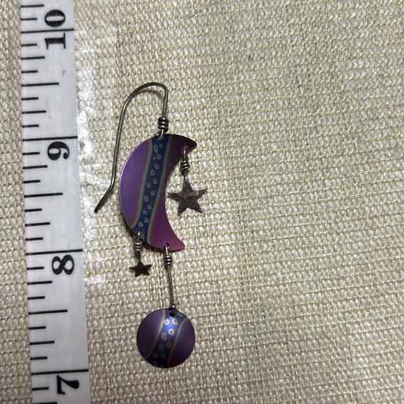 Sterling silver purple star and moon pendant earrings - Picture 2 of 3